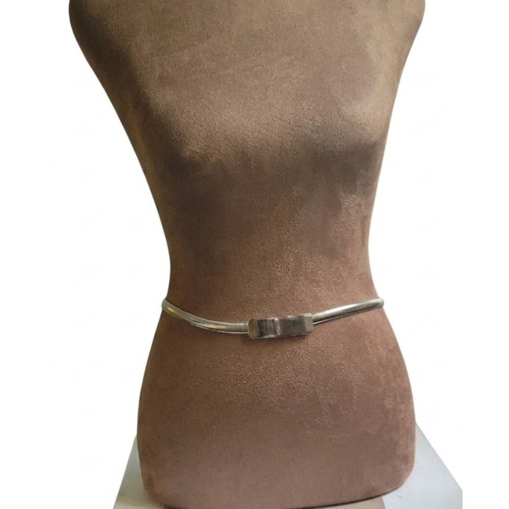 Vintage Silver Metal Snake Chain Stretch Belt Size 26 Minimalist Aesthetic